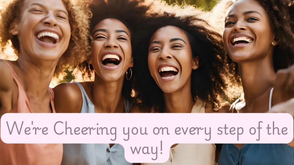 Supportive group of happy women celebrating success in bariatric mindset coaching. 